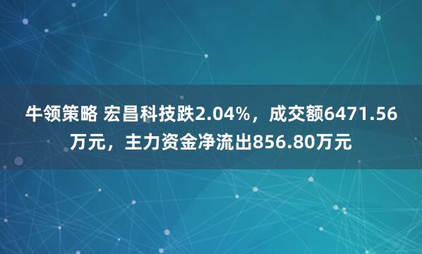 牛领策略 宏昌科技跌2.04%，成交额6471.56万元，主力资金净流出856.80万元